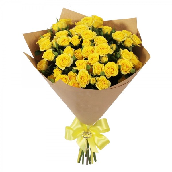 Букет 11 кустовых желтых роз