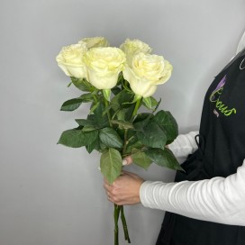 5 белых роз с лентой